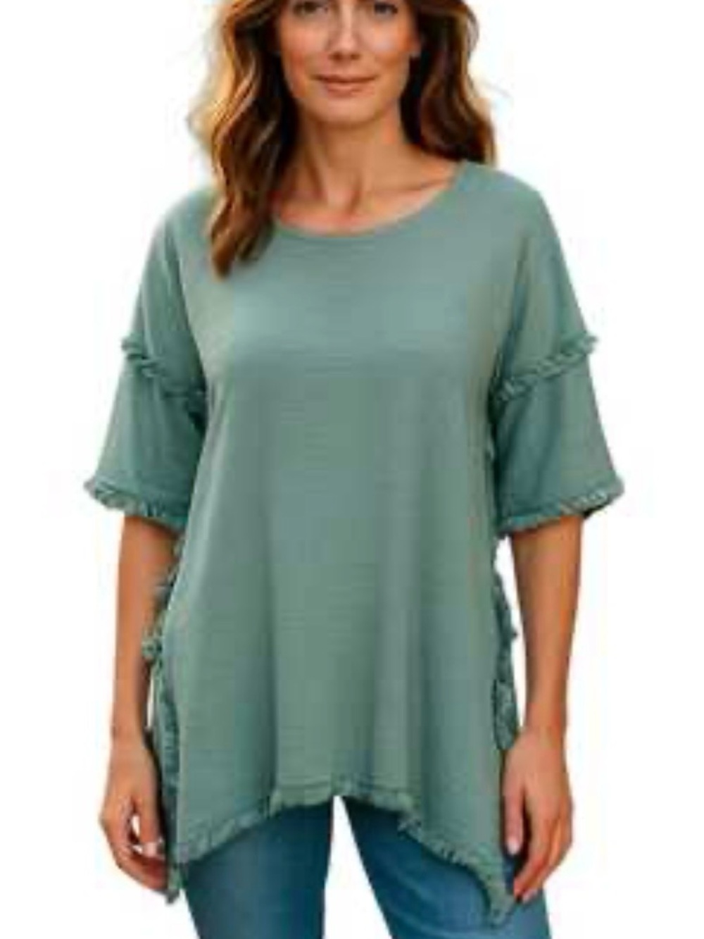 Umgee Green Fringe Tunic Top